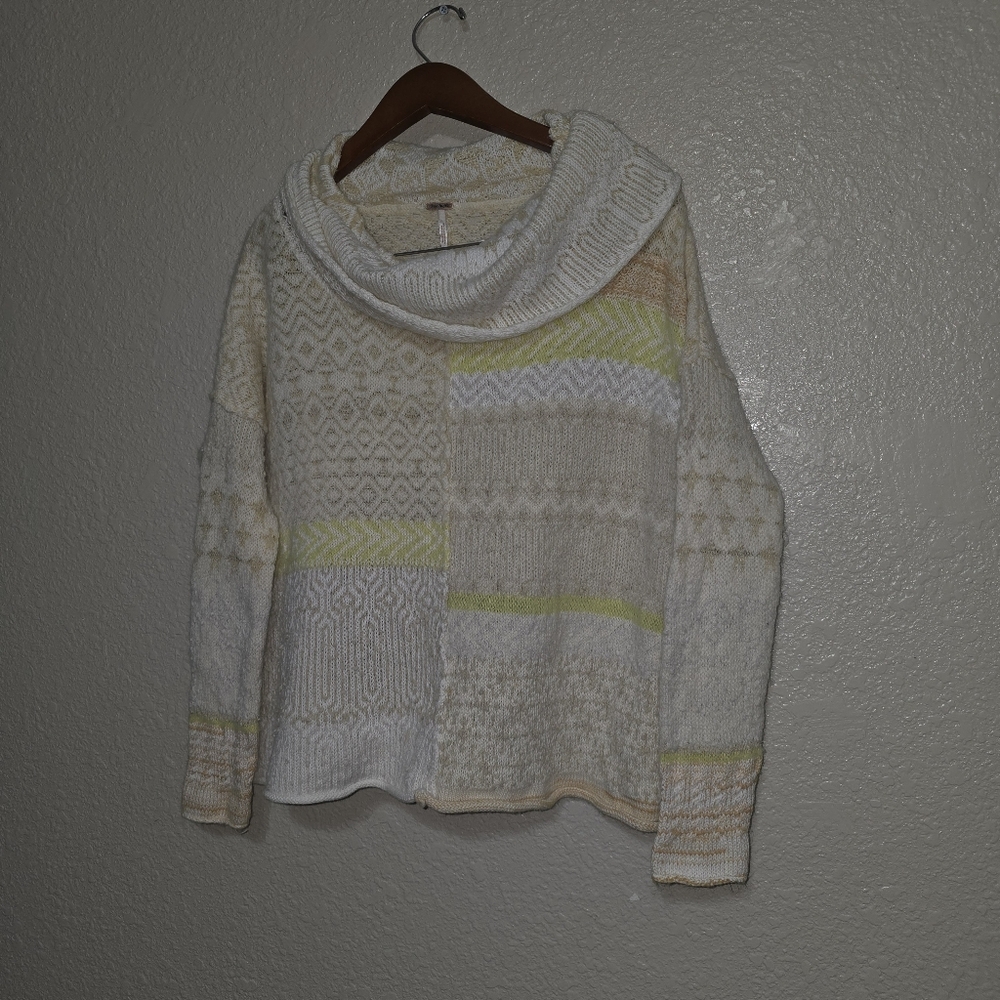 Free People Favorite Patchwork Knit Oversized Sweater Cowl Neck Size Xs …